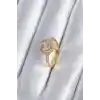 Pirinç Gold Renk Zirkon Taşlı Kalp Charm Model Kadın Yüzük