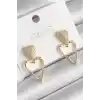 Pirinç Gold Renk Zirkon Taşlı Kalp Model Kadın Küpe