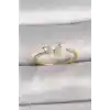 Pirinç Gold Renk Zirkon Taşlı Kelebek Mode İnci Detay Ayarlanabilir Yüzük