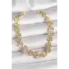 Pirinç Gold Renk Zirkon Taşlı Kelebek Model Zincir Kadın Bileklik