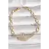 Pirinç Gold Renk Zirkon Taşlı Kuğu Figür Damla Zincir Model Kadın Bileklik