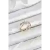 Pirinç Gold Renk Zirkon Taşlı Mavi Çiçekli Kadın Yüzük
