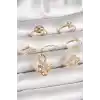Pirinç Gold Renk Zirkon Taşlı Sonsuzluk Figür Yıldız Detay Kadın Yüzük Kombini