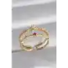 Pirinç Gold Renk Zirkon Taşlı Taç Model Kadın Yüzük