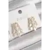 Pirinç Gold Renk Zirkon Taşlı Yaprak Model İnci Detay Kadın Küpe