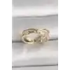 Pirinç Gold Renk Zirkon Taşlı Yıldız Detaylı Ayarlanabilir Kadın Yüzük
