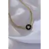 Pirinç Gold Renk Zirkon Taşlı Yıldız Model Siyah Mineli Ezme Zincirli Serenay Kolyesi