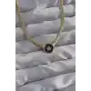Pirinç Gold Renk Zirkon Taşlı Yıldız Model Siyah Mineli Ezme Zincirli Serenay Kolyesi