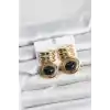 Pirinç Gold Siyah Renk Vintage Kadın Küpe