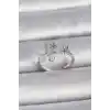 Pirinç Gümüş Renk Ayarlanabilir Zirkon Taşlı Beyaz Mineli Yaprak Model Kadın Yüzük