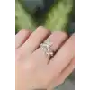 Pirinç Gümüş Renk Ayarlanabilir Zirkon Taşlı Kelebek Yüzük