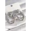 Pirinç Gümüş Renk Oval Sarmal Model Kadın Küpe