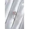 Pirinç Gümüş Renk Pembe Zirkon Taş Kalp Charm Model Kadın Yüzük