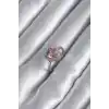 Pirinç Gümüş Renk Pembe Zirkon Taş Kalp Charm Model Kadın Yüzük