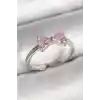 Pirinç Gümüş Renk Pembe Zirkon Taşlı Kalp Fiyonk Model Kadın Yüzük