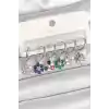 Pirinç Gümüş Renk Sallantı Renkli Zirkon Taşlı Çiçek Model Kadın Küpe Seti
