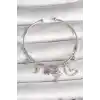 Pirinç Gümüş Renk Sallantı Zirkon Taşlı Gezegen Figür Kalp Detay Charm Kadın Bileklik