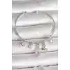 Pirinç Gümüş Renk Sallantı Zirkon Taşlı Kalp Figür Charm Kadın Bileklik