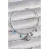 Pirinç Gümüş Renk Sallantı Zirkon Taşlı Nazar Boncuk Figür Charm Bileklik
