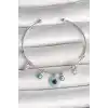 Pirinç Gümüş Renk Sallantı Zirkon Taşlı Nazar Boncuk Figür Charm Kadın Bileklik