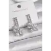 Pirinç Gümüş Renk Su Yolu Zirkon Taşlı Çiçek Model Kadın Küpe