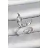 Pirinç Gümüş Renk Zirkon Taşlı Balık Kuyruğu Model Ayarlanabilir Kadın Yüzük