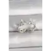 Pirinç Gümüş Renk Zirkon Taşlı Beyaz Mineli Kelebek Model Ayarlanabilir Yüzük
