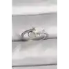 Pirinç Gümüş Renk Zirkon Taşlı Beyaz Mineli Yıldız Detay Ayarlanabilir Kadın Yüzük