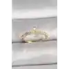 Pirinç Gümüş Renk Zirkon Taşlı Beyaz Mineli Yonca Model İnci Detay Ayarlanabilir Yüzük