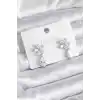Pirinç Gümüş Renk Zirkon Taşlı Çiçek Model Damla Model Kadın Küpe