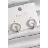 Pirinç Gümüş Renk Zirkon Taşlı Halka Model Kadın Küpe