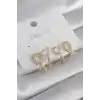 Pirinç Gümüş Renk Zirkon Taşlı Kalp Model Kadın Küpe