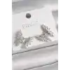 Pirinç Gümüş Renk Zirkon Taşlı Kelebek Model Kadın Küpe