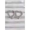 Pirinç Gümüş Renk Zirkon Taşlı Motifli Kalp Küpe