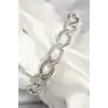 Pirinç Gümüş Renk Zirkon Taşlı Oval Zincir Model Kadın Bileklik