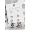 Pirinç Gümüş Renk Zirkon Taşlı Pullu Sallantılı Model 3 Çift Kadın Küpe Seti