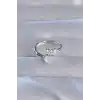 Pirinç Gümüş Renk Zirkon Taşlı Sedefli Kalp Model Ayarlanabilir Yüzük