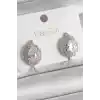 Pirinç Gümüş Renk Zirkon Taşlı Yaprak Model Kadın Küpe