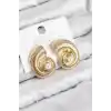 Pirinç İnci Detaylı Girdap Model Gold Renk Kadın Küpe