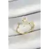 Pirinç İnci Detaylı Papatya Figürlü Zirkon Taşlı Gold Renk Ayarlanabilir Kadın Yüzük