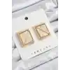 Pirinç Krem Üçgen Kesim Detaylı Kare Model Vintage Gold Renk Kadın Küpe