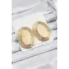 Pirinç Mermer Desenlli Bej Sedef Oval Vintage Model Gold Renk Kadın Küpe