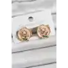 Pirinç Pembe Mineli Çiçek Figürlü Sanatsal Portre Model Gold Renk Kadın Küpe