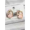 Pirinç Pembe Mineli İnci Detaylı Sanatsal Portre Model Gold Renk Kadın Küpe