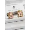 Pirinç Pembe Mineli Sanatsal Portre Model Gold Renk Kadın Küpe