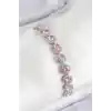 Pirinç Pembe Zirkon Taşlı Daire Baget Model Gümüş Renk VIP Seri Kadın Bileklik