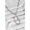 Pirinç Renkli Zirkon Taşlı Dikdörtgen Model Gümüş Renk Kadın Y Kolye