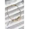 Pirinç Sıralı Pembe Kalp Figürlü Zirkon Taşlı Gold Renk Kadın Bileklik