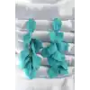 Pirinç Turkuaz Renk Sallantılı Yaprak Model Küpe
