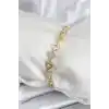 Pirinç VIP Seri Gold Renk Sıralı Kalp Model Kadın Bileklik